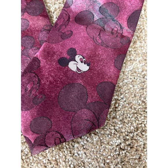 DISNEY Purple MULTICOLOR MICKEY CHARACTER POLYESTER SILK NECKTIE TIE Maroon - Picture 2 of 4